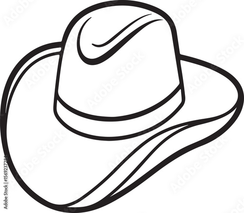 cowboy hat line art, black outline, vector and illustration, coloring book page line art drawing