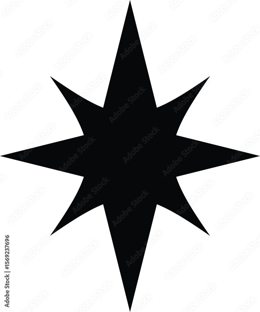 Fototapeta premium Black eight-pointed starburst silhouette isolated on a white background