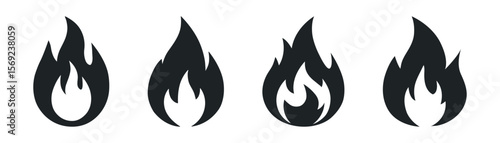 Fire flame flat vector icon set