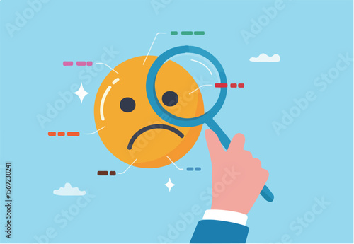 Pain point analysis, customer feedback or problem analysis for solution, marketing or analyze customer pain point for new opportunity concept, businessman analyze negative pain face to see value.