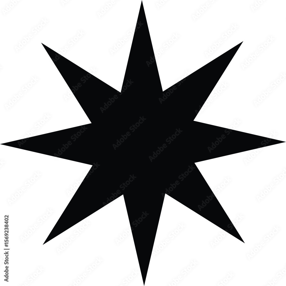 Fototapeta premium Eight-pointed star silhouettes isolated on a white background