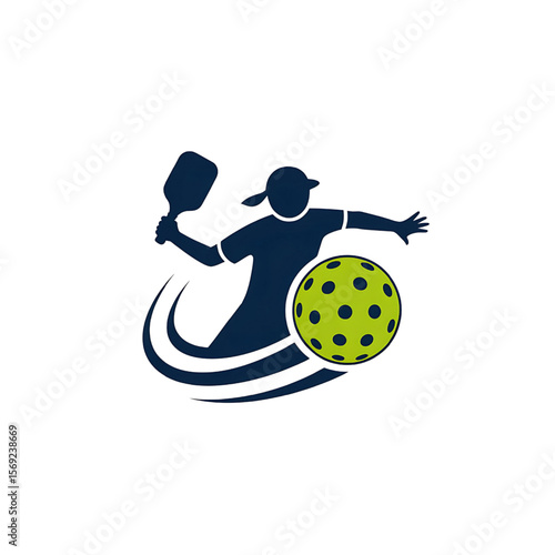 Dynamic Pickleball Player Silhouette Logo with Ball Swirl