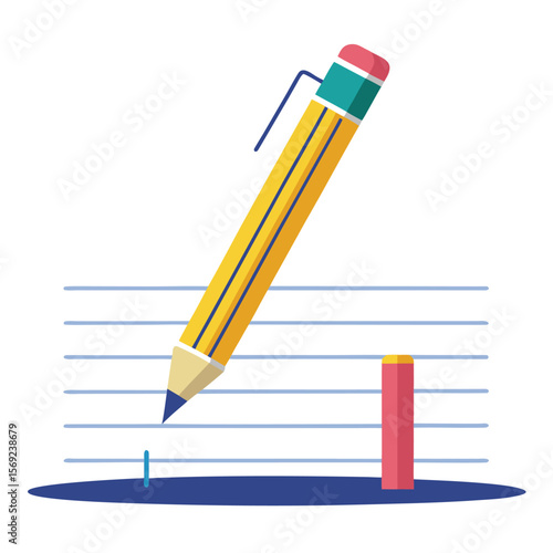 An energetic pencil playfully jumping over lined paper hurdles, symbolizing overcoming challenges in learning or work.