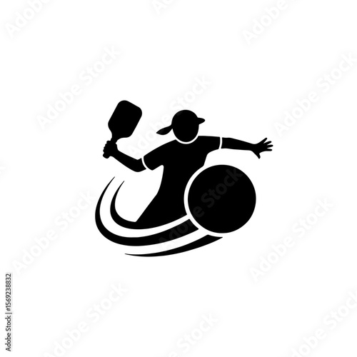Dynamic Pickleball Player Silhouette Logo with Ball Swirl