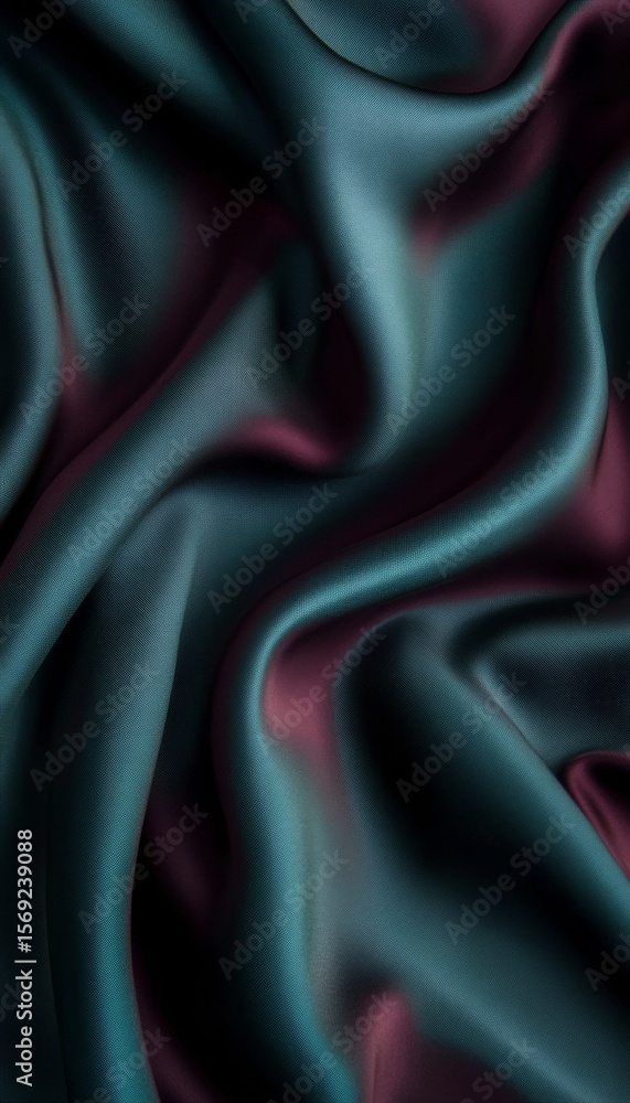 Fototapeta premium Luxurious Satin Background Featuring Shimmering Teal and Burgundy Hues with Elegant Drapery Folds