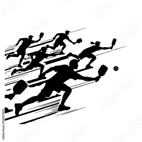 Dynamic Pickleball Players Silhouettes in Competitive Action