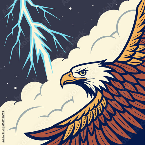 Stylized Eagle Clutching Lightning – Mythic Thunderbird Art, Epic Storm Warrior Illustration, Dynamic Avian Power, Tribal Lightning Design, Majestic Raptor Energy