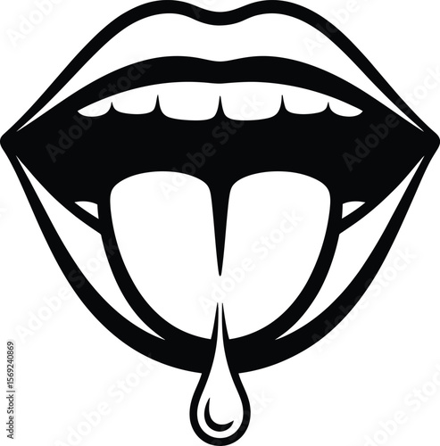Open mouth silhouette vector illustration with drooling tongue isolated on white background