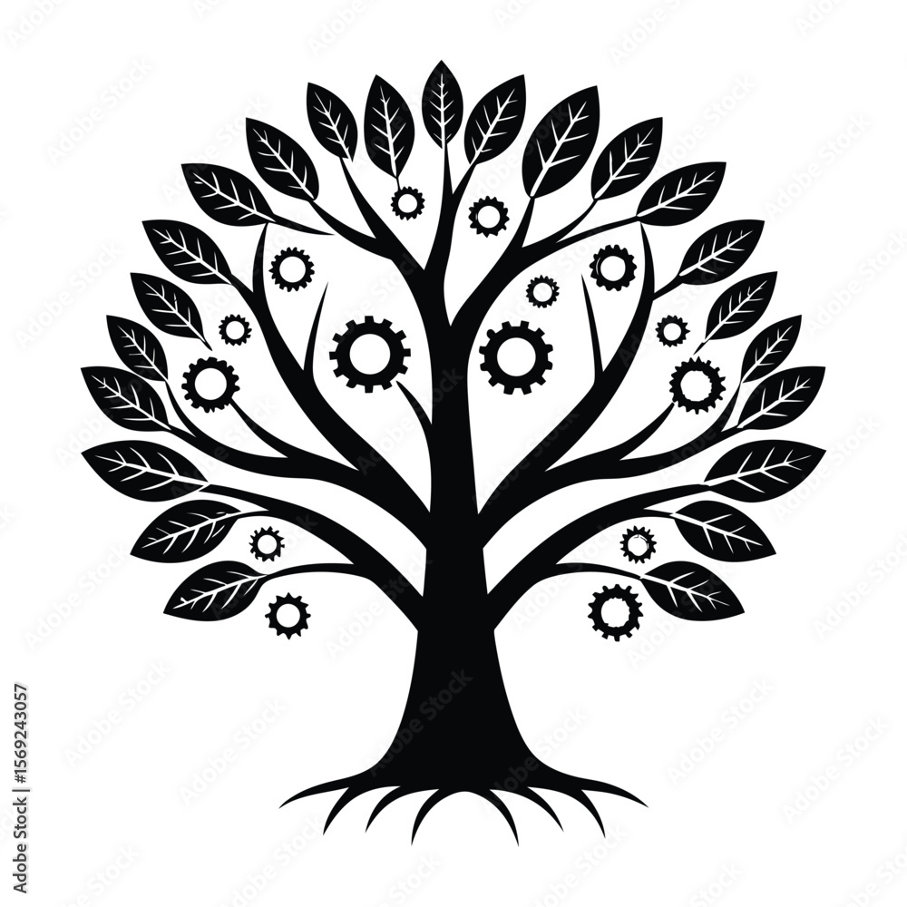 Fototapeta premium Tree of knowledge and innovation with gears