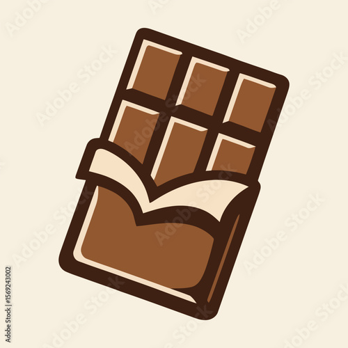 Chocolate bar icon with open wrapper and brown tones.