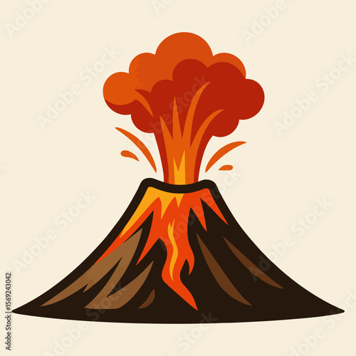 Erupting volcano with lava explosion and hot smoke.