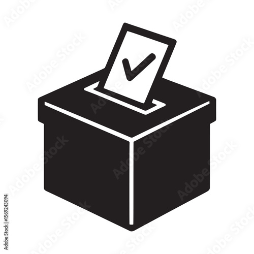 Ballot box with checkmarked voting paper.