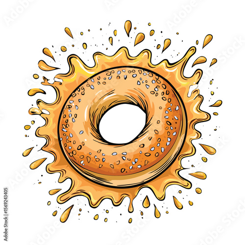 Bagel splash Colorful Vector in Adorable Comic Style with Expressive Lines..