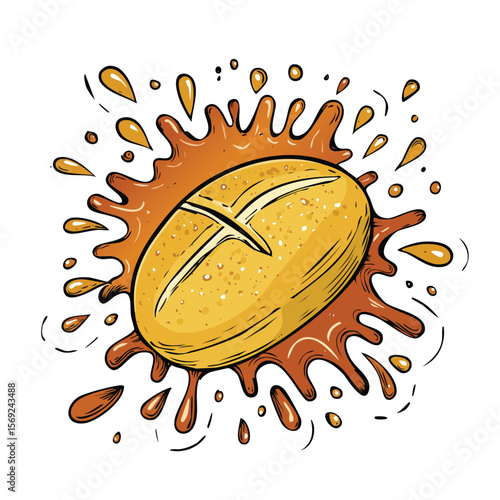 Cuban Bread splash Colorful Vector in Adorable Comic Style with Expressive Lines..