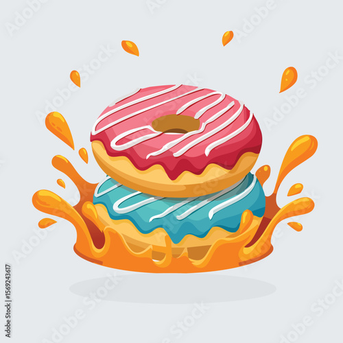Donuts with Sauce Splash creative isometric illustration with layered dimension and depth cues.