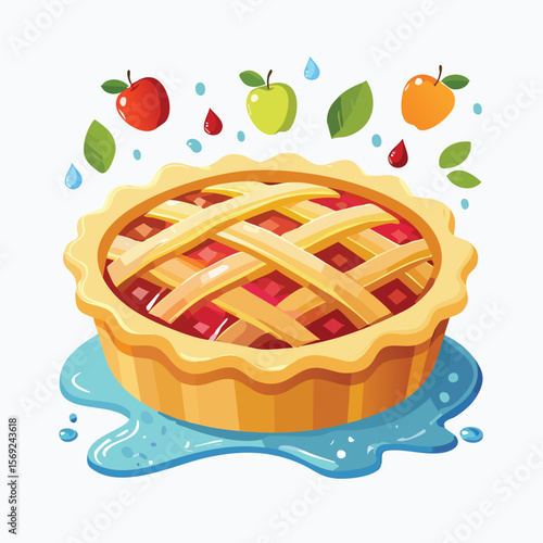 Apple Pie with Sauce Splash creative isometric illustration with layered dimension and depth cues.