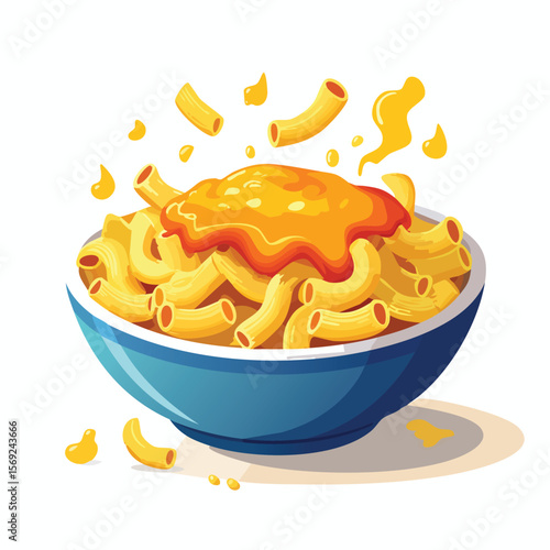 Macaroni and Cheese with Sauce Splash creative isometric illustration with layered dimension and depth cues.