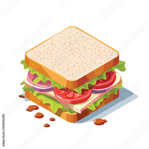 Tuna Sandwich with Sauce Splash creative isometric illustration with layered dimension and depth cues.