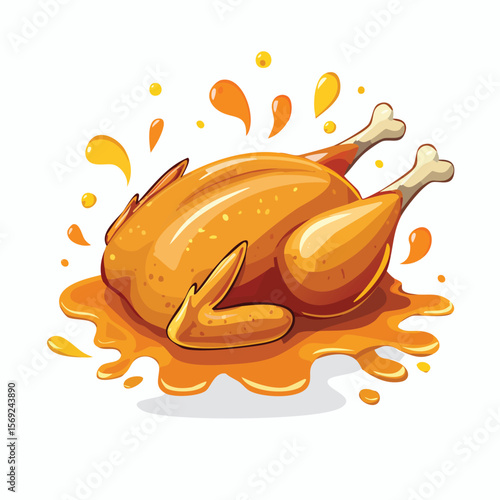 Roast Chicken with Sauce Splash creative isometric illustration with layered dimension and depth cues.