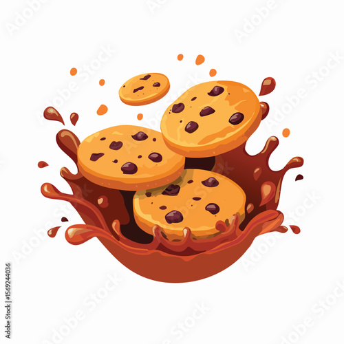 Chocolate Chip Cookies with Sauce Splash creative isometric illustration with layered dimension and depth cues.