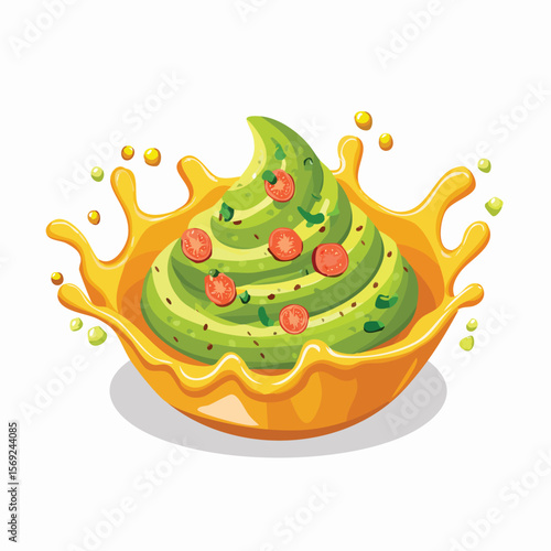 Guacamole with Sauce Splash creative isometric illustration with layered dimension and depth cues.