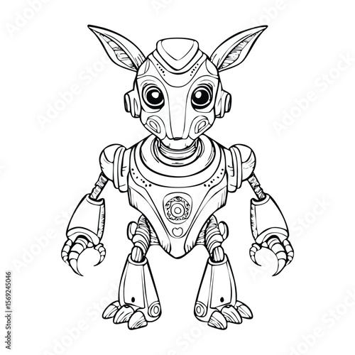 Springbok Robot vector illustration in hand-drawn sketch style with minimalist detail