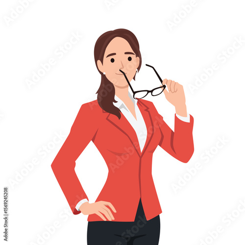 Confident Businesswoman with Glasses. Flat vector illustration isolated on white background