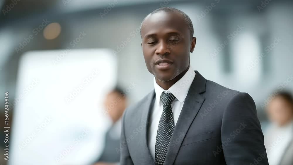 Professional African Man Leading Finance Presentation in Boardroom Professional African Man Leading Finance Presentation in Boardroom