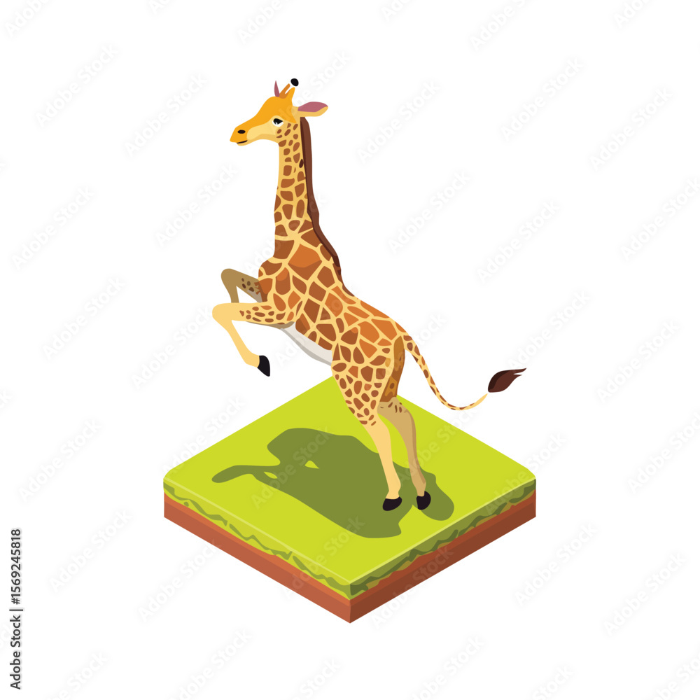 Obraz premium Giraffe jump isometric vector illustration with clean geometry and modern design