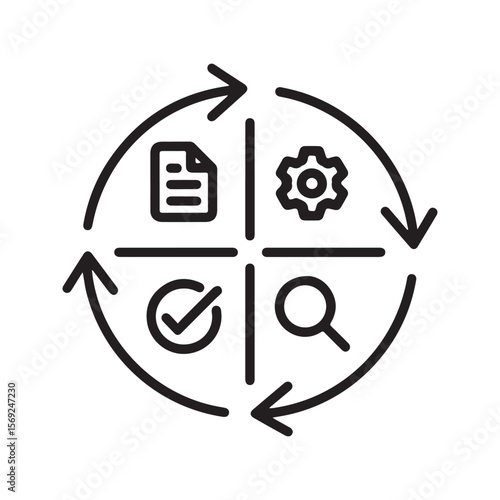 Business Process Cycle with Document Gear Check and Search Icons
