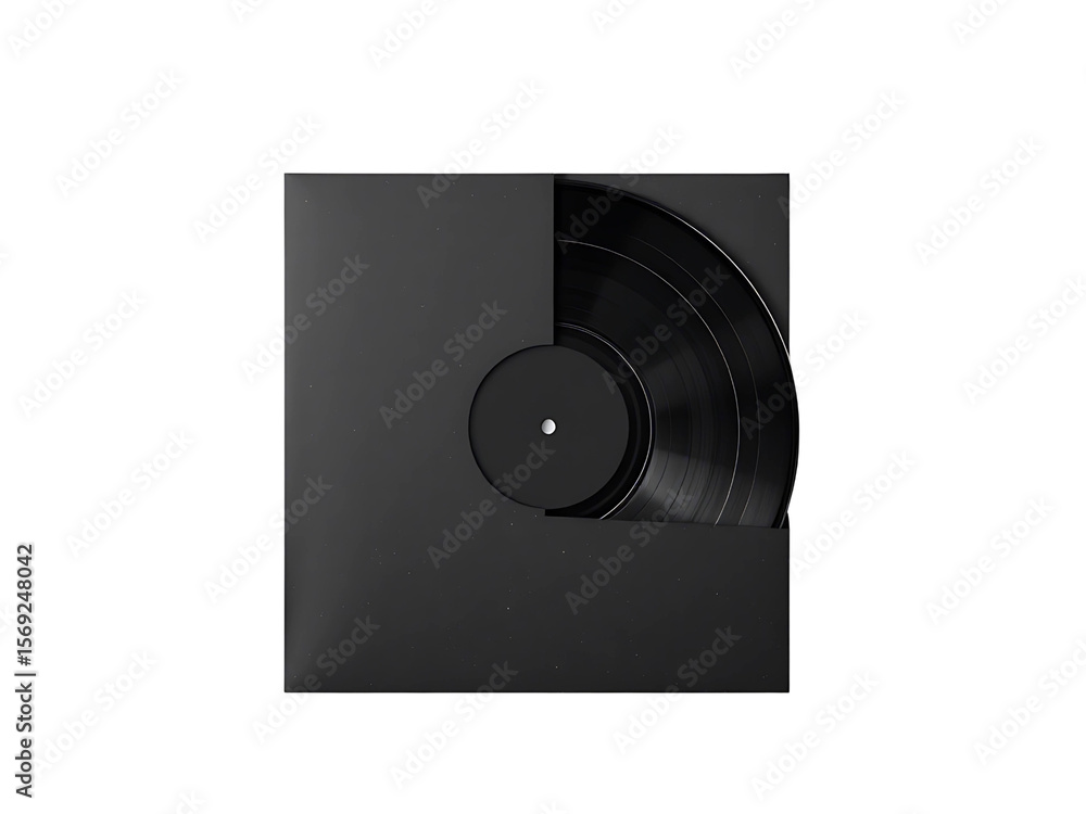 Obraz premium Minimalist Black Vinyl Record in Sleeve - Music Industry Visual - Album Art Template Isolated transparent background