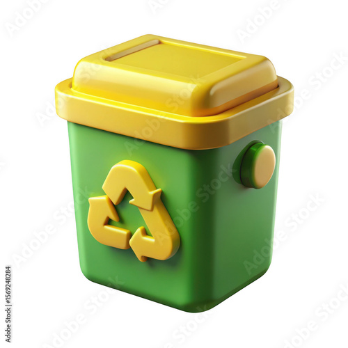 3d render of a green and yellow recycling bin isolated on transparent background
