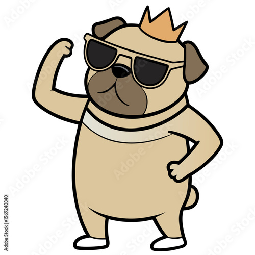 cartoon pug dog with sunglasses