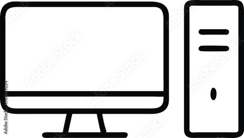 Simple outline icon of a desktop computer and tower unit