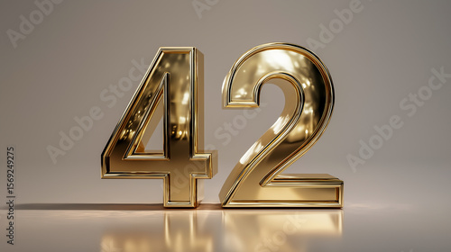 Elegant golden number 42 displayed in 3D