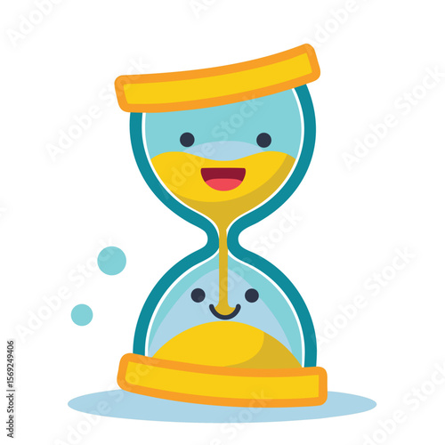 A clever smiling hourglass playfully flipping itself over, symbolizing the passage of time and mindful moments.