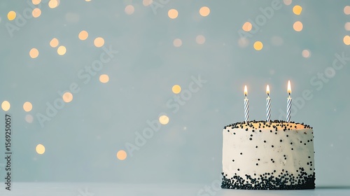 Birthday Cake with Three Candles and Bokeh Lights