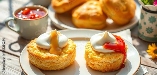 Wallpaper Mural Golden scones, clotted cream, jam, summer sun, sweet, vintage Torontodigital.ca