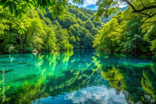 Serene Lake Reflection in Lush Green Forest