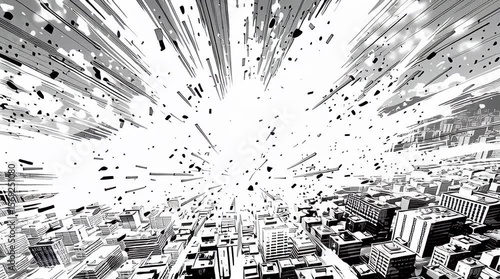 black and white anime manga city explosion