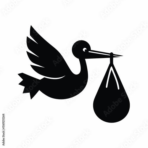 Stork and Newborn silhouette vector illustration