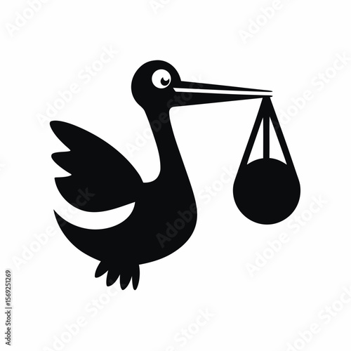 Stork and Newborn icon silhouette vector illustration