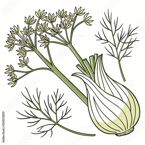 Fennel  vegetable vector perfect for healthy food, farm, eco, and organic-themed digital design projects.