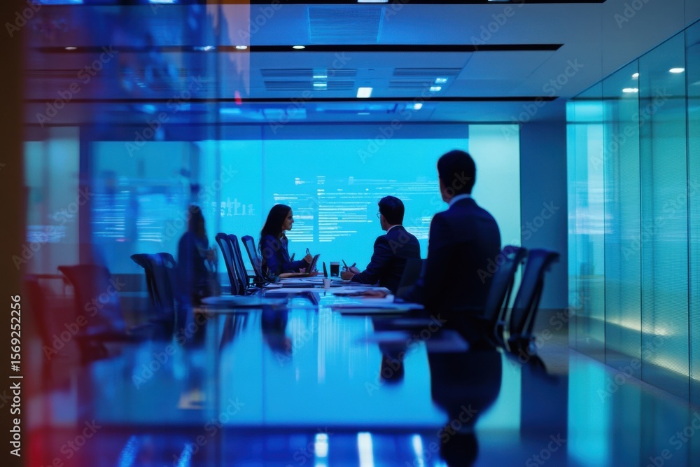 Strategic business meeting in modern conference room with projector displays corporate environment professional view Strategic business meeting in modern conference room with projector displays corporate environment professional view