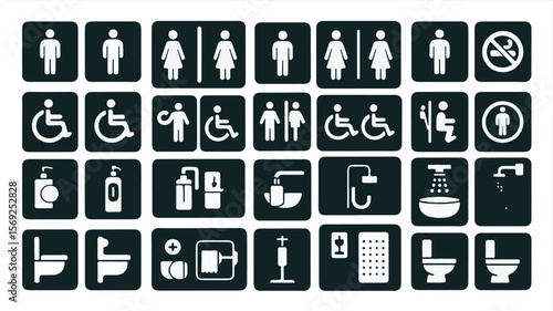 Vector art of comprehensive set of restroom and facility icons