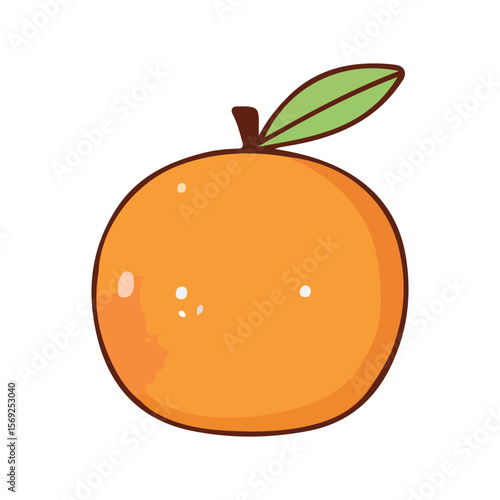 Cute Cartoon Orange Fruit Vector with Leaf  Fresh Orange Clipart for Stickers, Prints & Education