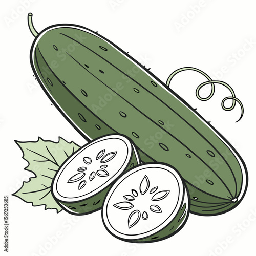 Cucumber
 vegetable vector perfect for healthy food, farm, eco, and organic-themed digital design projects.