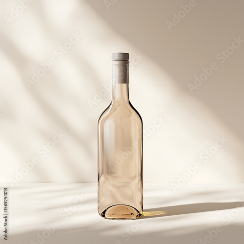 Wallpaper Mural Minimalistic empty glass wine bottle mockup on soft beige background with realistic sunlight and shadows. Branding and packaging. Torontodigital.ca