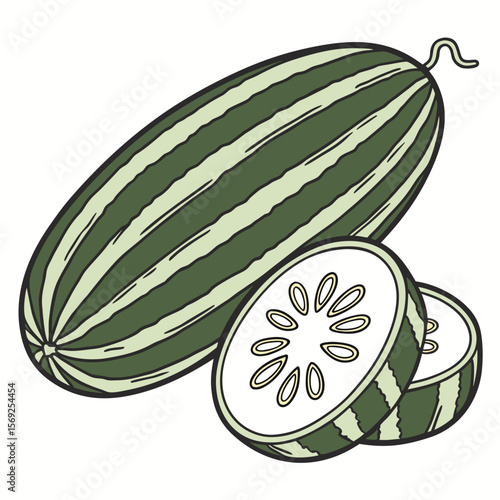 Ridge gourd vegetable vector perfect for healthy food, farm, eco, and organic-themed digital design projects.