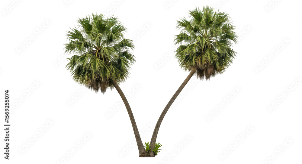 Obraz premium Isolated two palm trees with V shape trunks